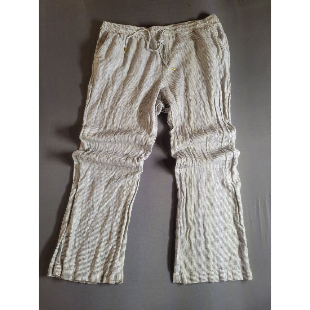 Ellen Tracy XL Striped Linen Blend Drawstring Pants Wide Leg Casual Beach